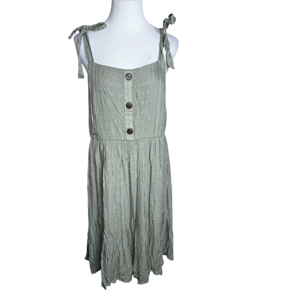 Torrid Woven Sage Green Textured Dress Button-Front Tie Straps - Picture 3 of 8